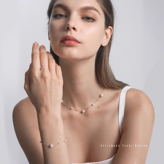 Glint – 5–7.5mm Japanese Akoya Pearl Tincup Bracelet in 18K Solid Gold