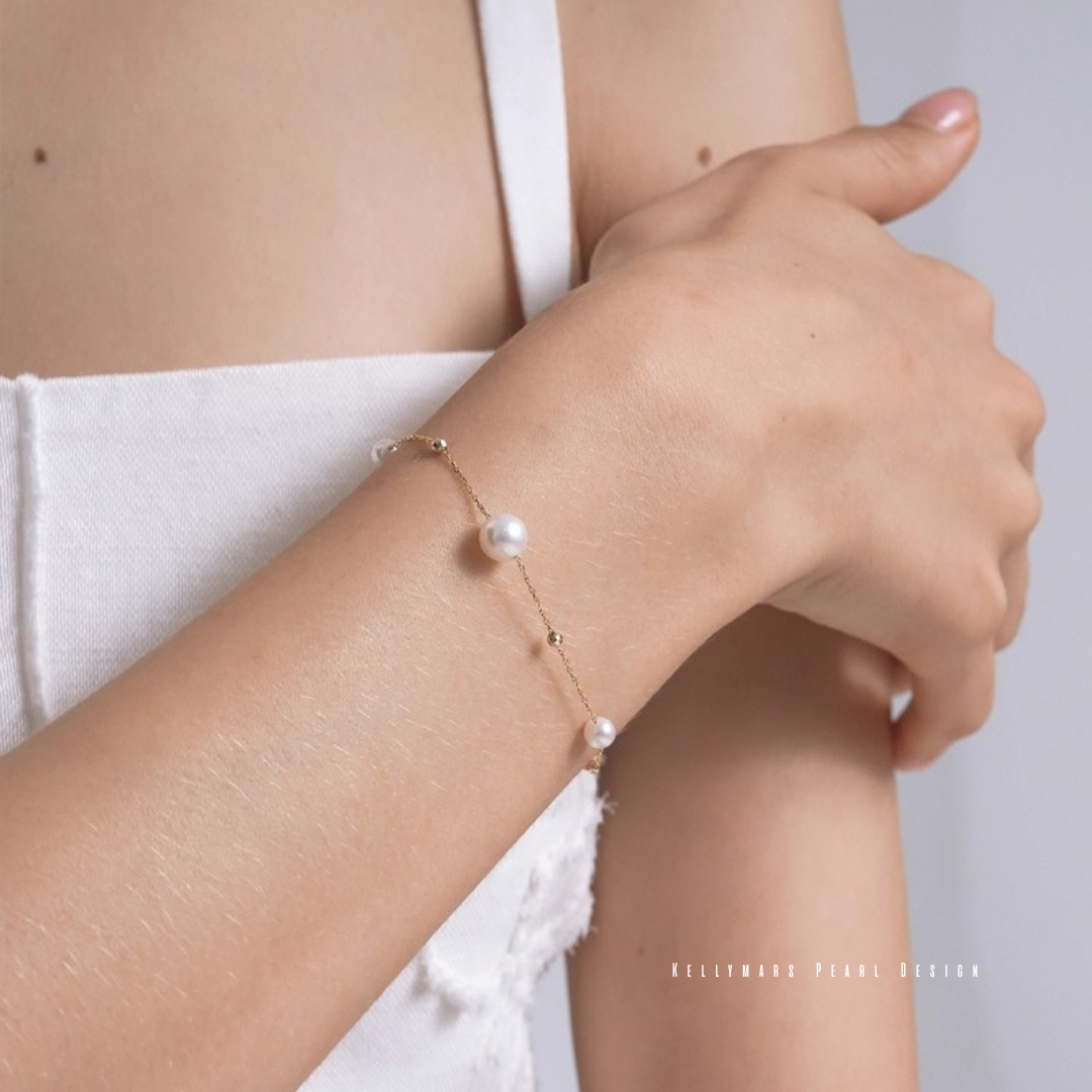 Glint – 5–7.5mm Japanese Akoya Pearl Tincup Bracelet in 18K Solid Gold