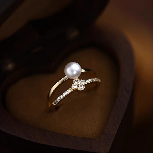 Golden Freshwater Pearl Personalized Adjustable Ring - AAA Quality