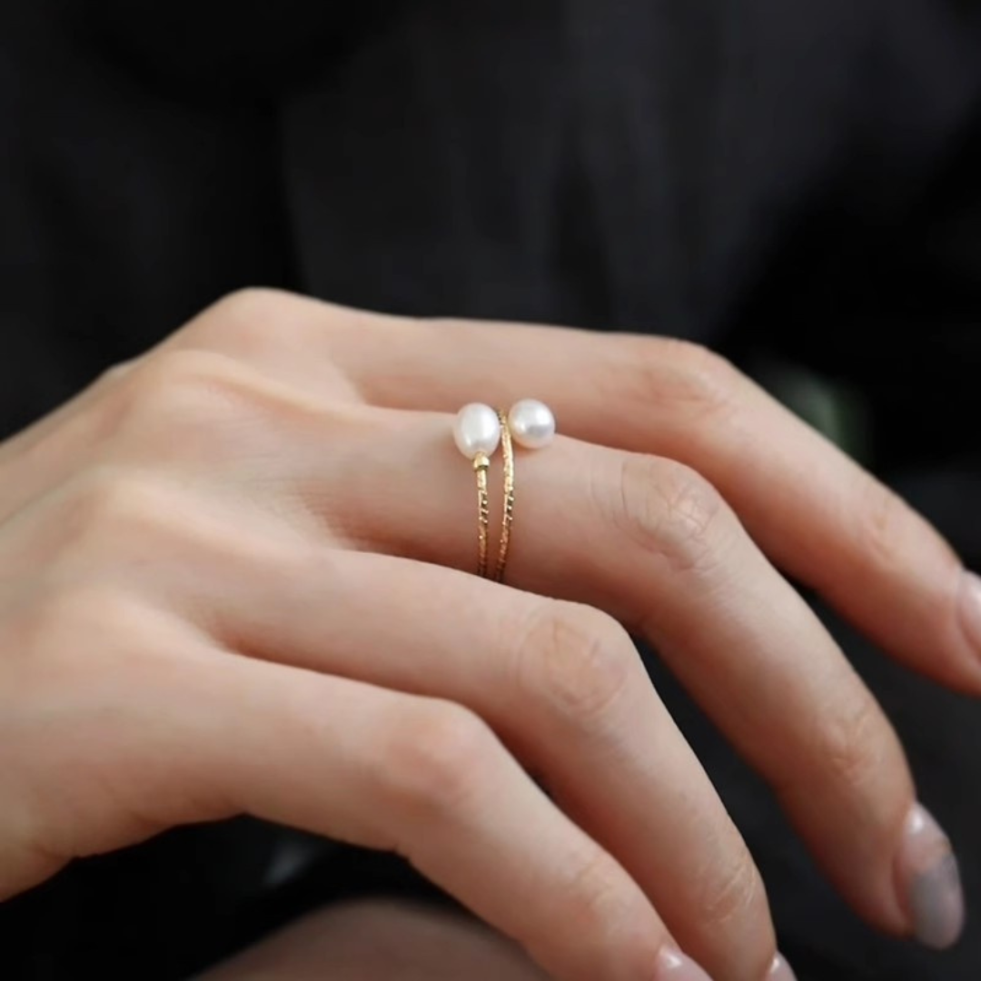 Gold Natural Freshwater Pearl Adjustable Custom Ring