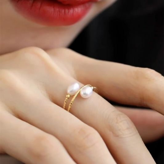 Gold Natural Freshwater Pearl Adjustable Custom Ring