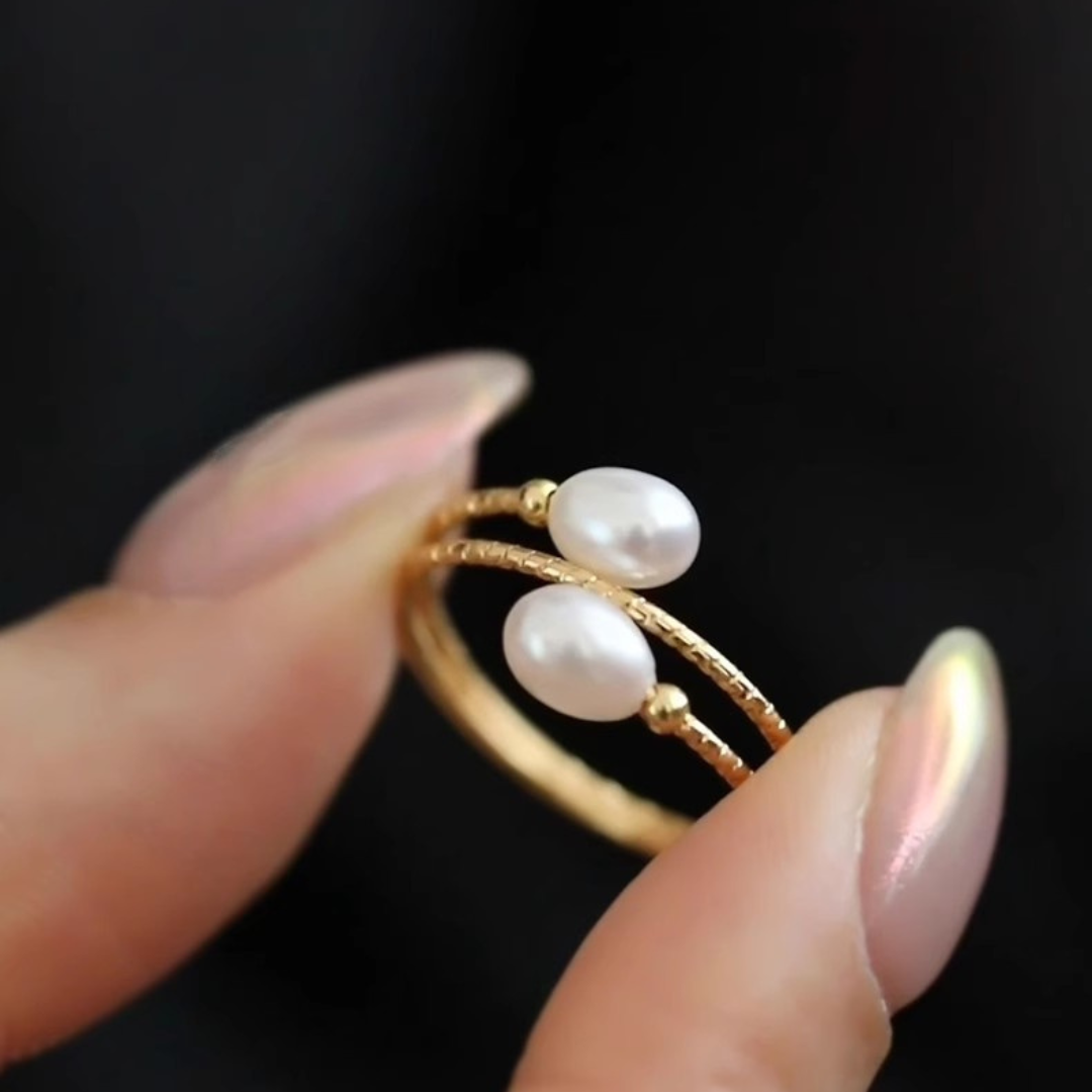 Gold Natural Freshwater Pearl Adjustable Custom Ring