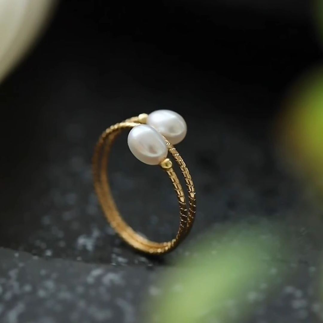 Gold Natural Freshwater Pearl Adjustable Custom Ring