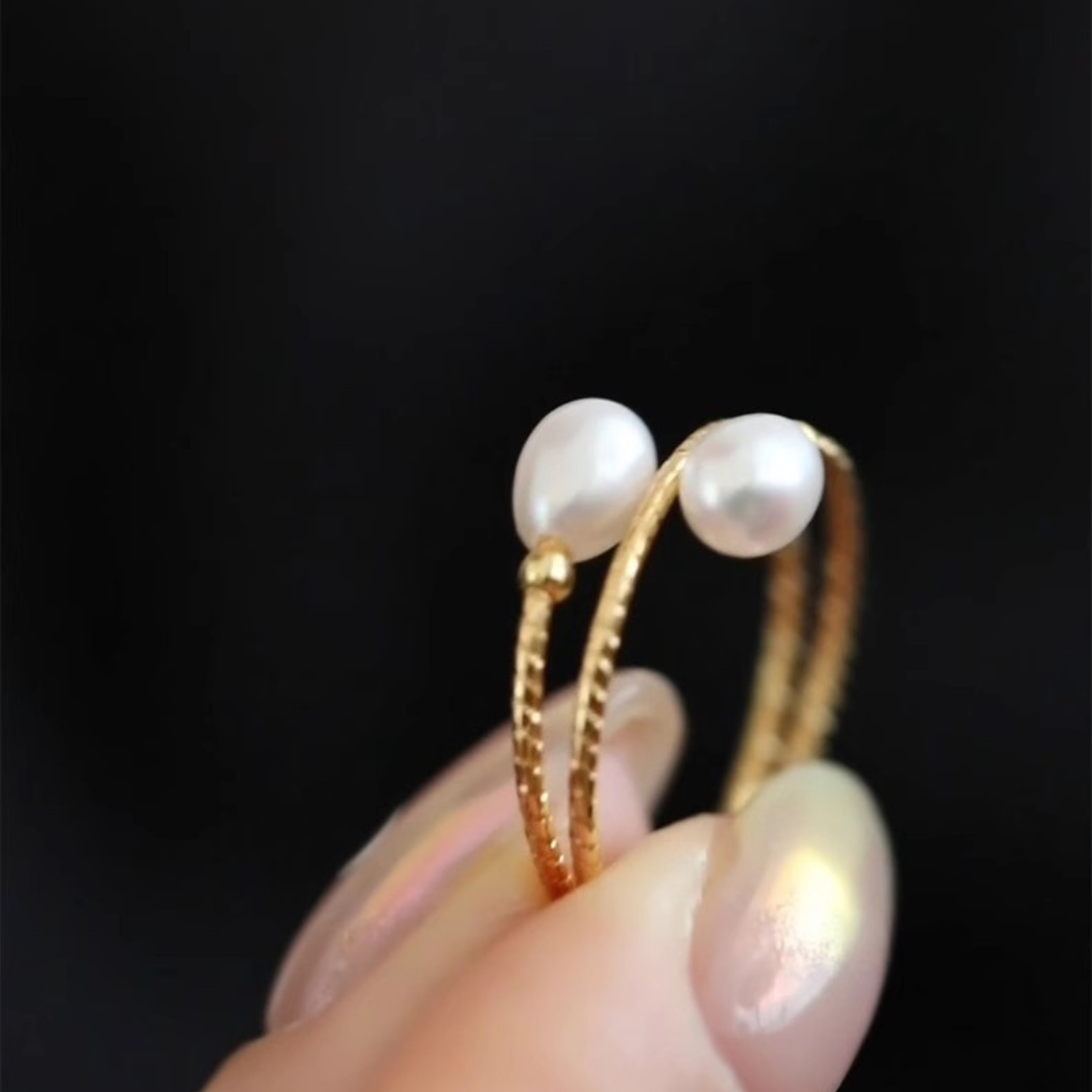 Gold Natural Freshwater Pearl Adjustable Custom Ring