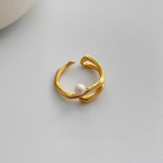 Gold Natural Freshwater Personalized Pearl Open Ring