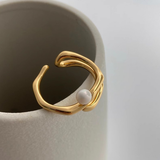 Gold Natural Freshwater Personalized Pearl Open Ring