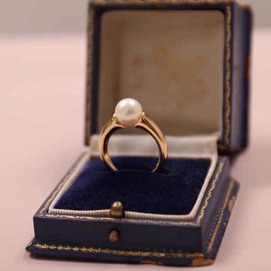 9mm-9.5mm 18K Gold Plated Natural Freshwater Pearl Ring with Vintage Design - AAA Quality