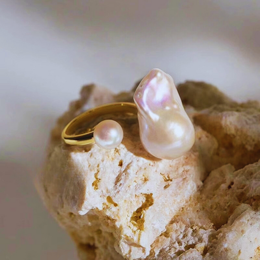 Golden Baroque Pearl Open Ring- AAA Quality