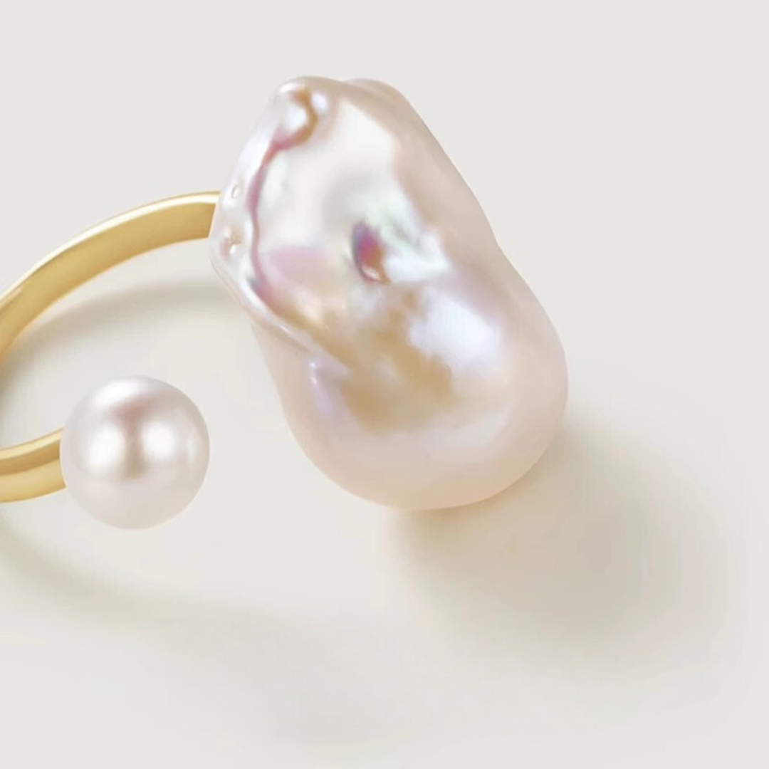 Golden Baroque Pearl Open Ring- AAA Quality