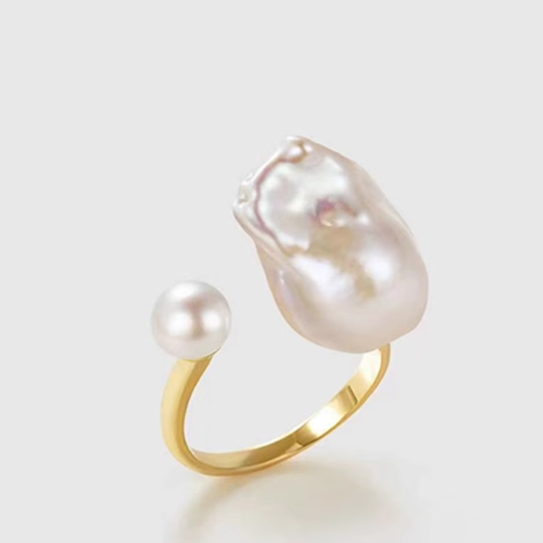 Golden Baroque Pearl Open Ring- AAA Quality