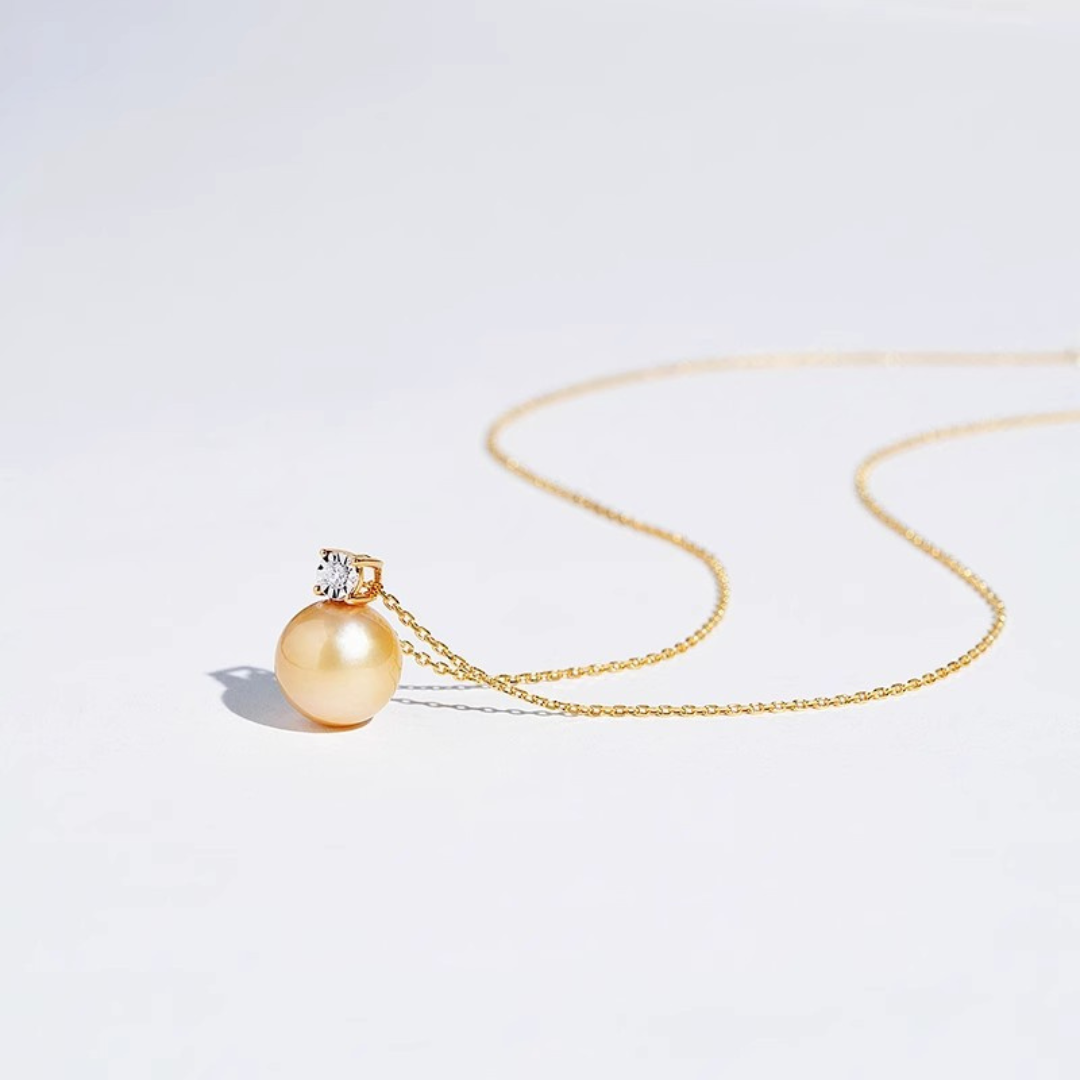 18K Golden South Sea Pearl & True Diamond Ellie Pendant - AAA Quality