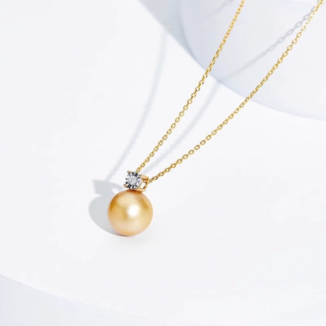 18K Golden South Sea Pearl & True Diamond Ellie Pendant - AAA Quality