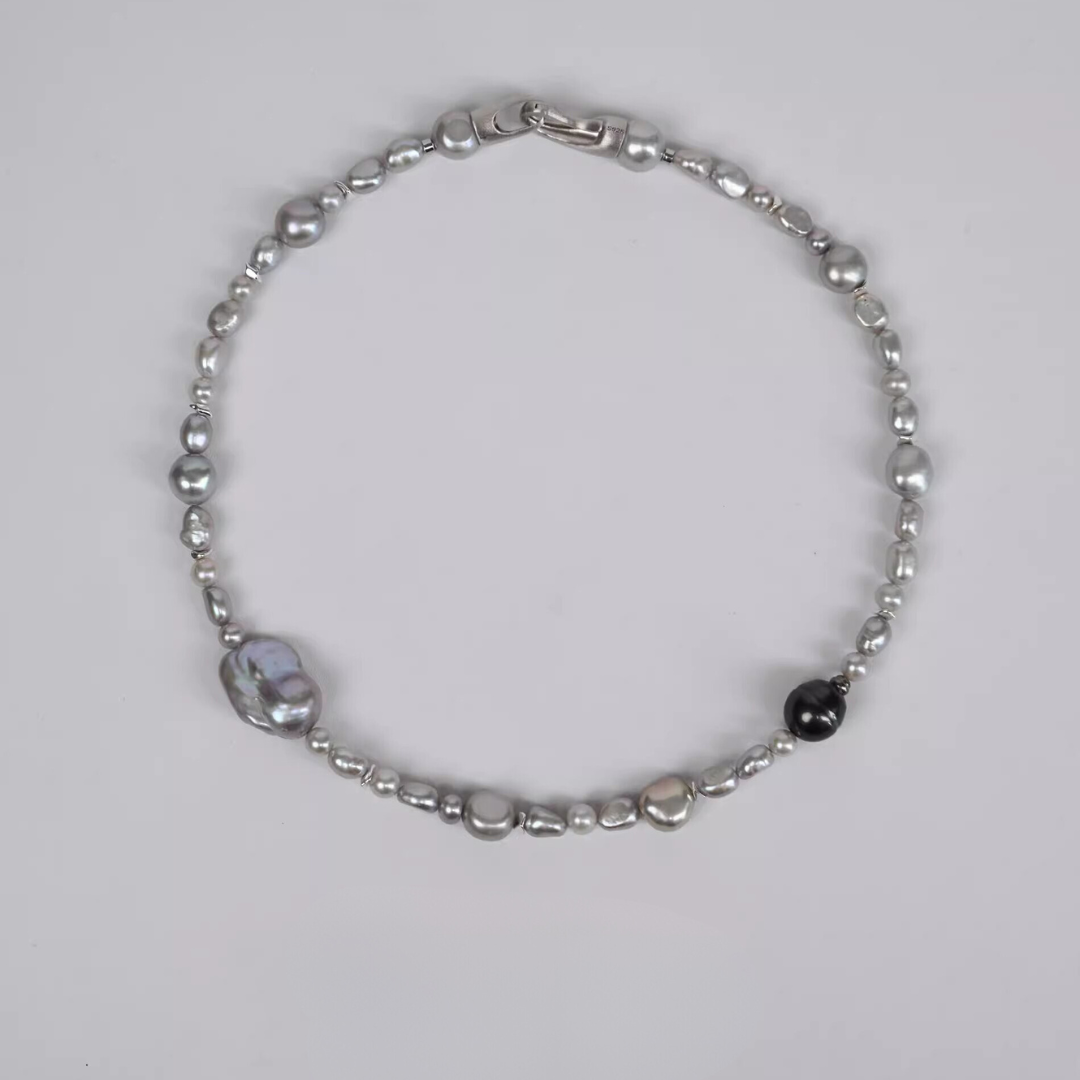 Grey Baroque and Tahitian Pearl Necklace for Boyfriend Gift