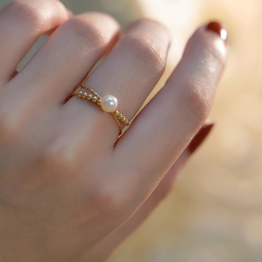 Handcrafted Gold Personalized Natural Freshwater Pearl Ring