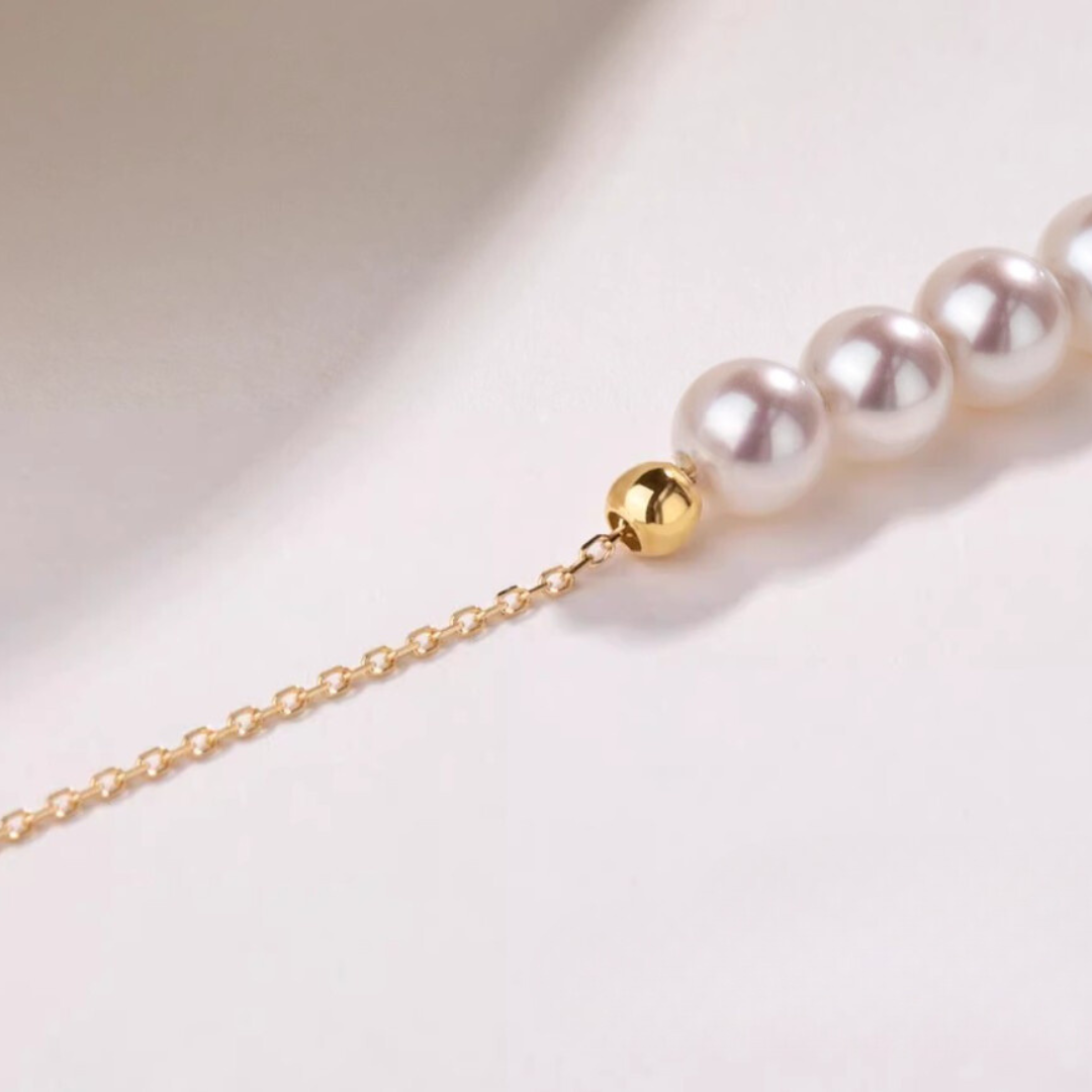 5mm-7.5mm 18K Solid Gold Janpanese Akoya Seawater Tincup Celeste Pearl Necklace - AAA Quality