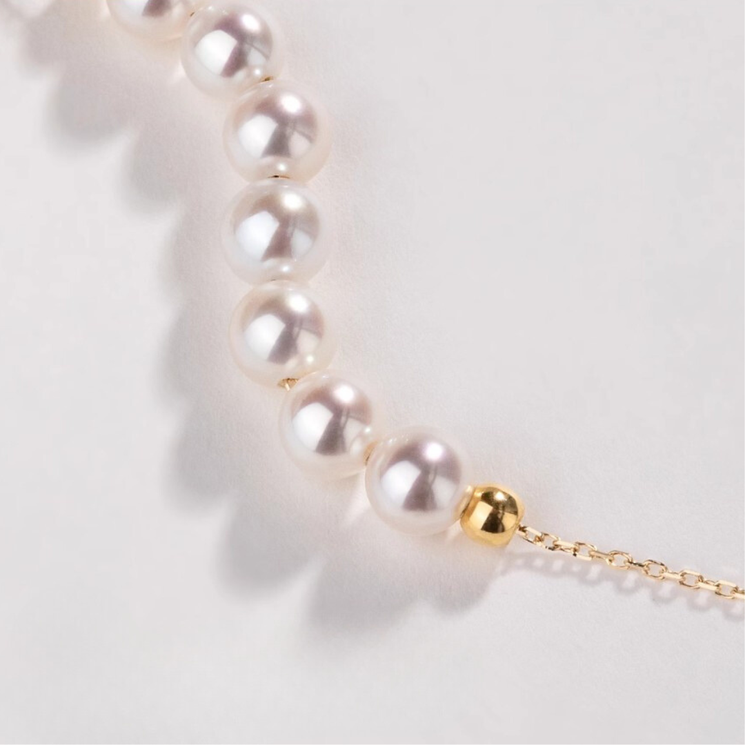 5mm-7.5mm 18K Solid Gold Janpanese Akoya Seawater Tincup Celeste Pearl Necklace - AAA Quality