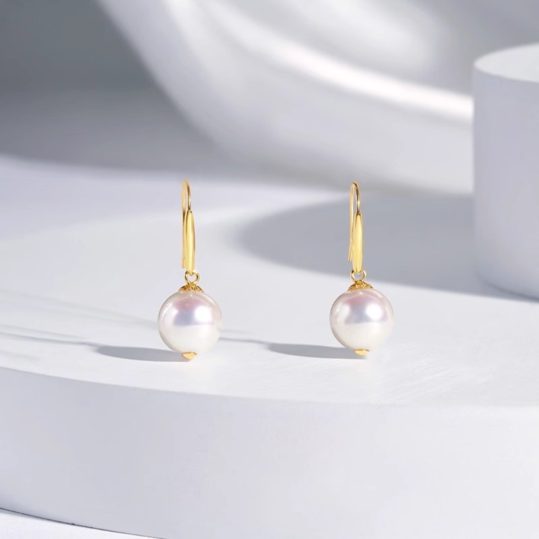 18K Gold Japanese Akoya Pearl Classic Elegance Earrings - AAA Quality