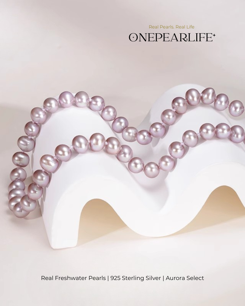 Lilura – AAA Quality Aurora Purple Natural Freshwater Pearl Necklace | 7–7.5mm | 925 Sterling Silver