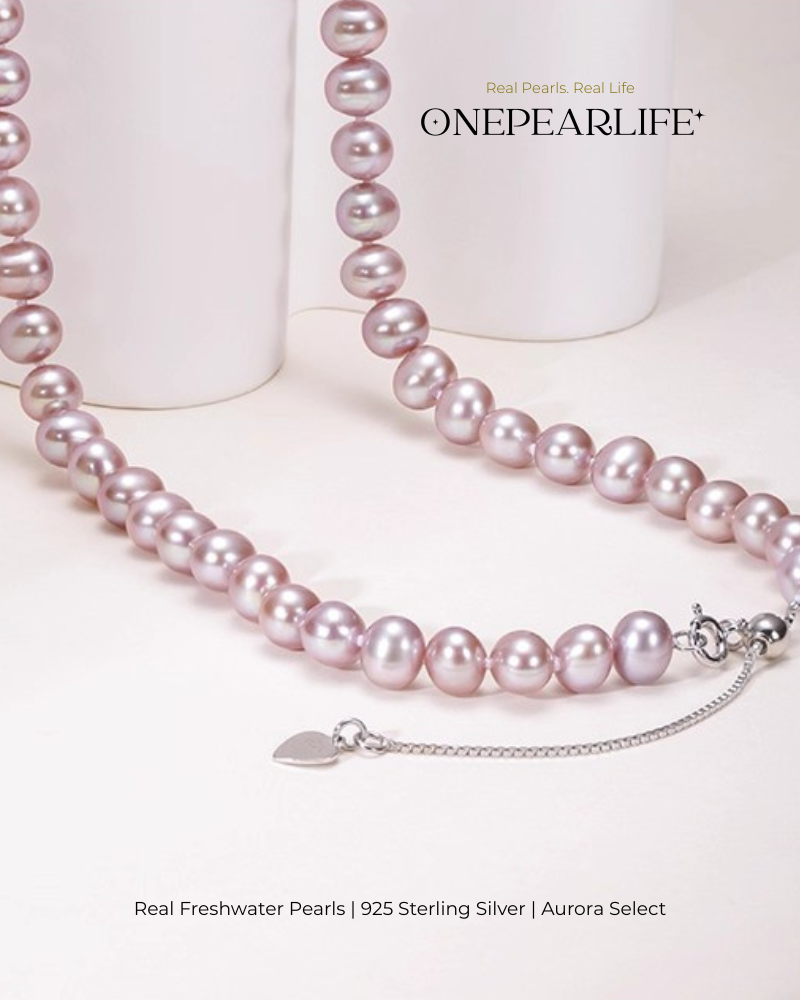 Lilura – AAA Quality Aurora Purple Natural Freshwater Pearl Necklace | 7–7.5mm | 925 Sterling Silver
