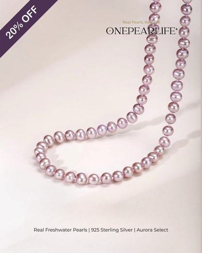 Lilura – AAA Quality Aurora Purple Natural Freshwater Pearl Necklace | 7–7.5mm | 925 Sterling Silver