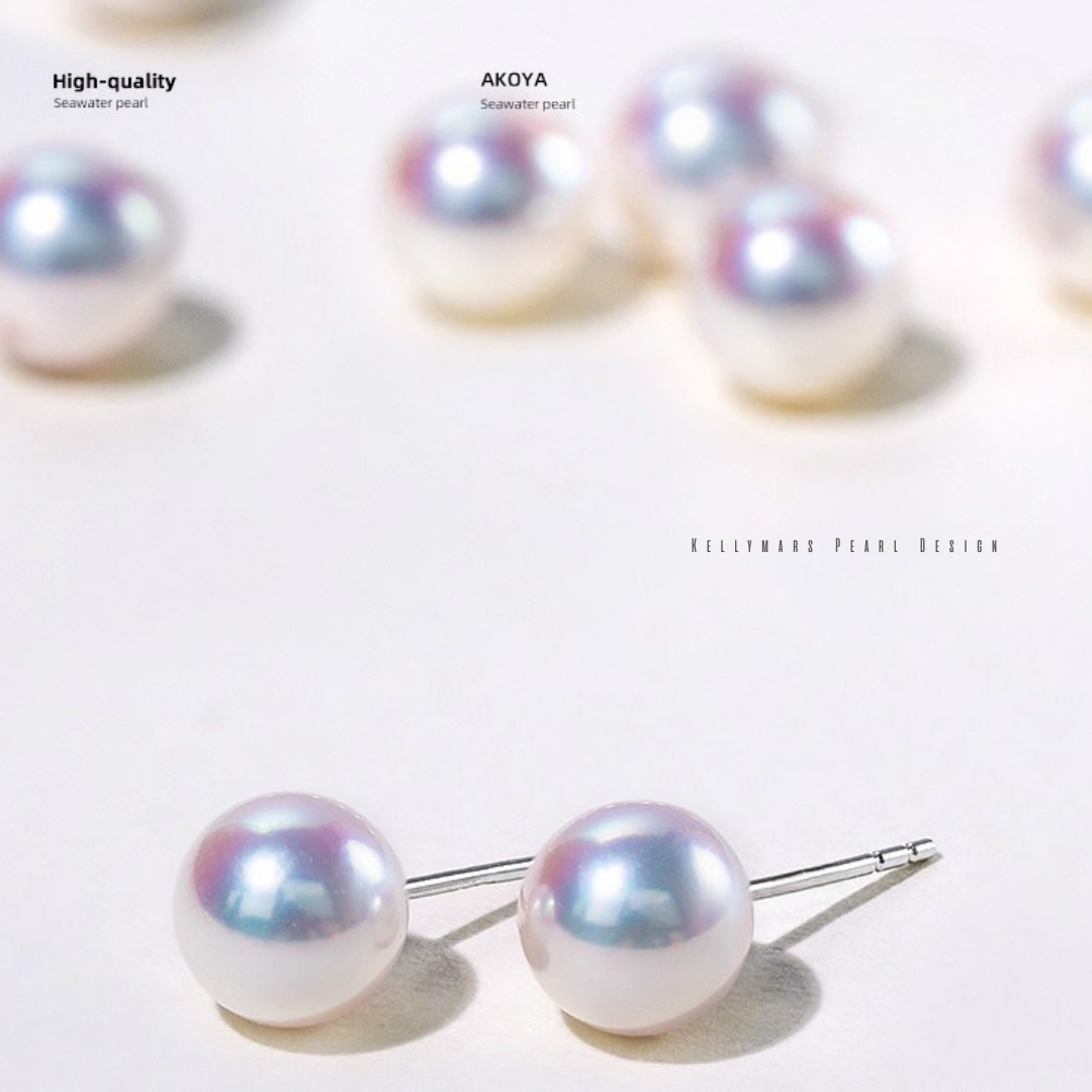 Real Japanese Akoya pearl stud earrings in 925 silver, minimalist and dainty pearl jewelry for everyday wear or gift.