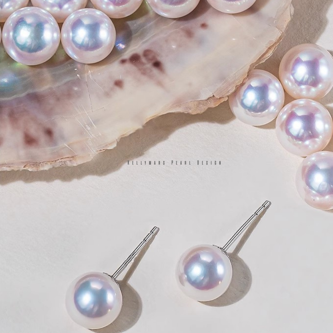 Real Japanese Akoya pearl stud earrings in 925 silver, minimalist and dainty pearl jewelry for everyday wear or gift.