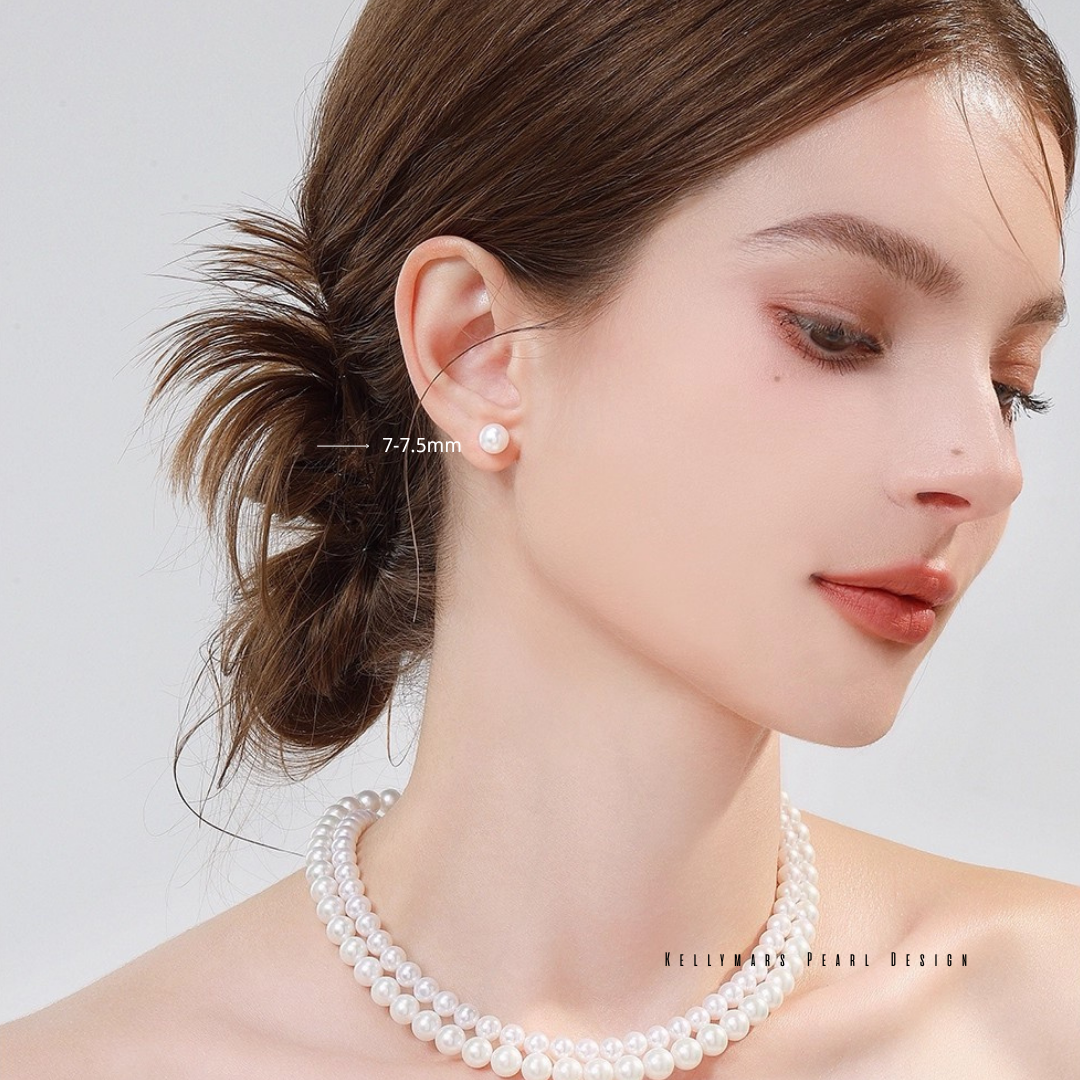 Real Japanese Akoya pearl stud earrings in 925 silver, minimalist and dainty pearl jewelry for everyday wear or gift.