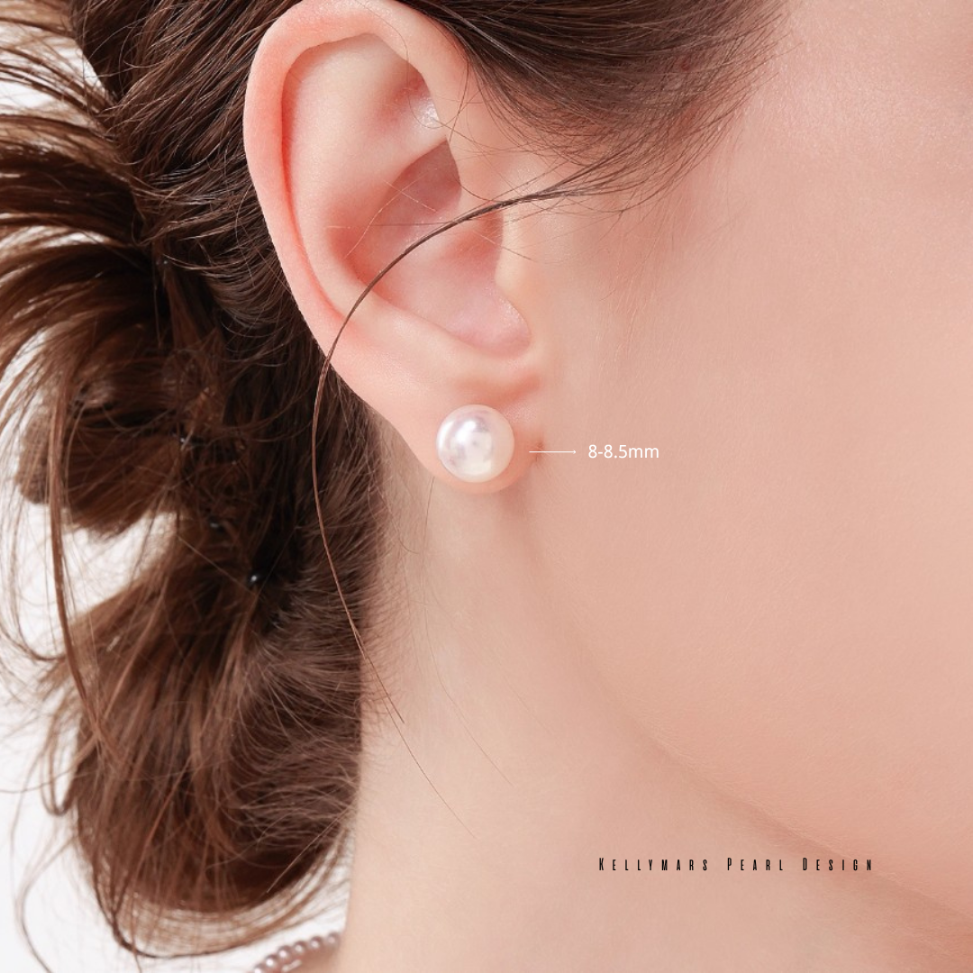 Real Japanese Akoya pearl stud earrings in 925 silver, minimalist and dainty pearl jewelry for everyday wear or gift.