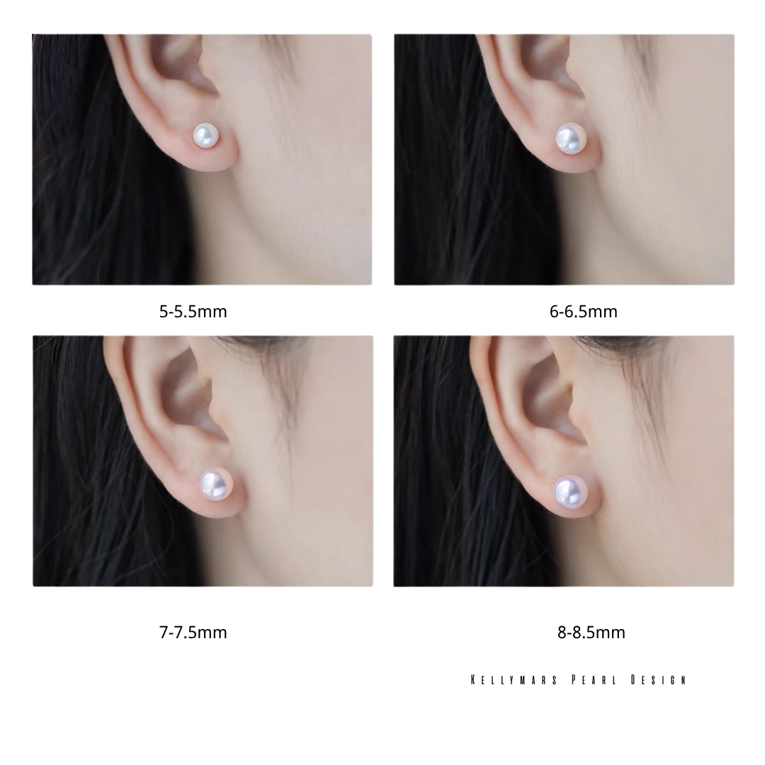 Real Japanese Akoya pearl stud earrings in 925 silver, minimalist and dainty pearl jewelry for everyday wear or gift.