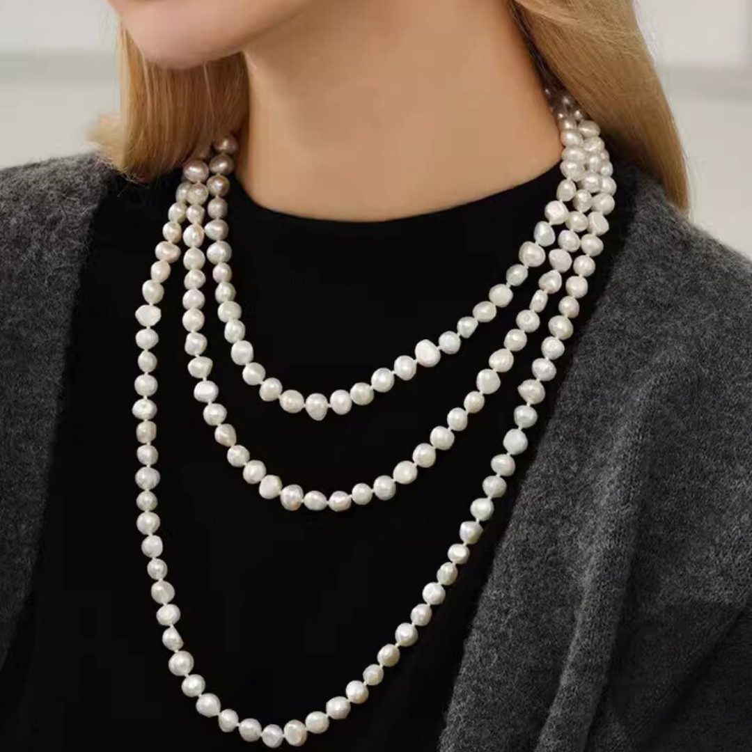 Multiple ways to wear autumn and winter long sweater pearl necklace