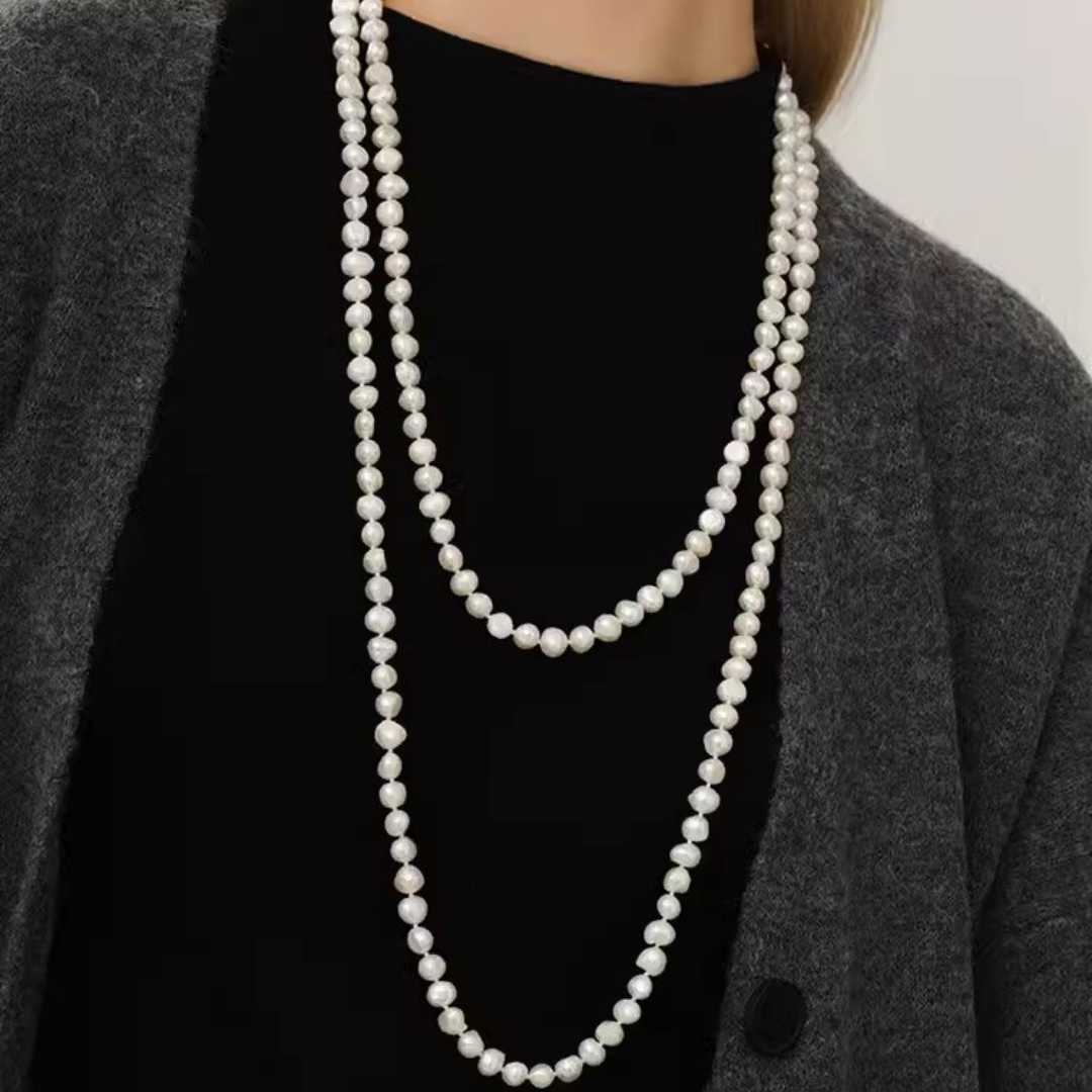 Multiple ways to wear autumn and winter long sweater pearl necklace