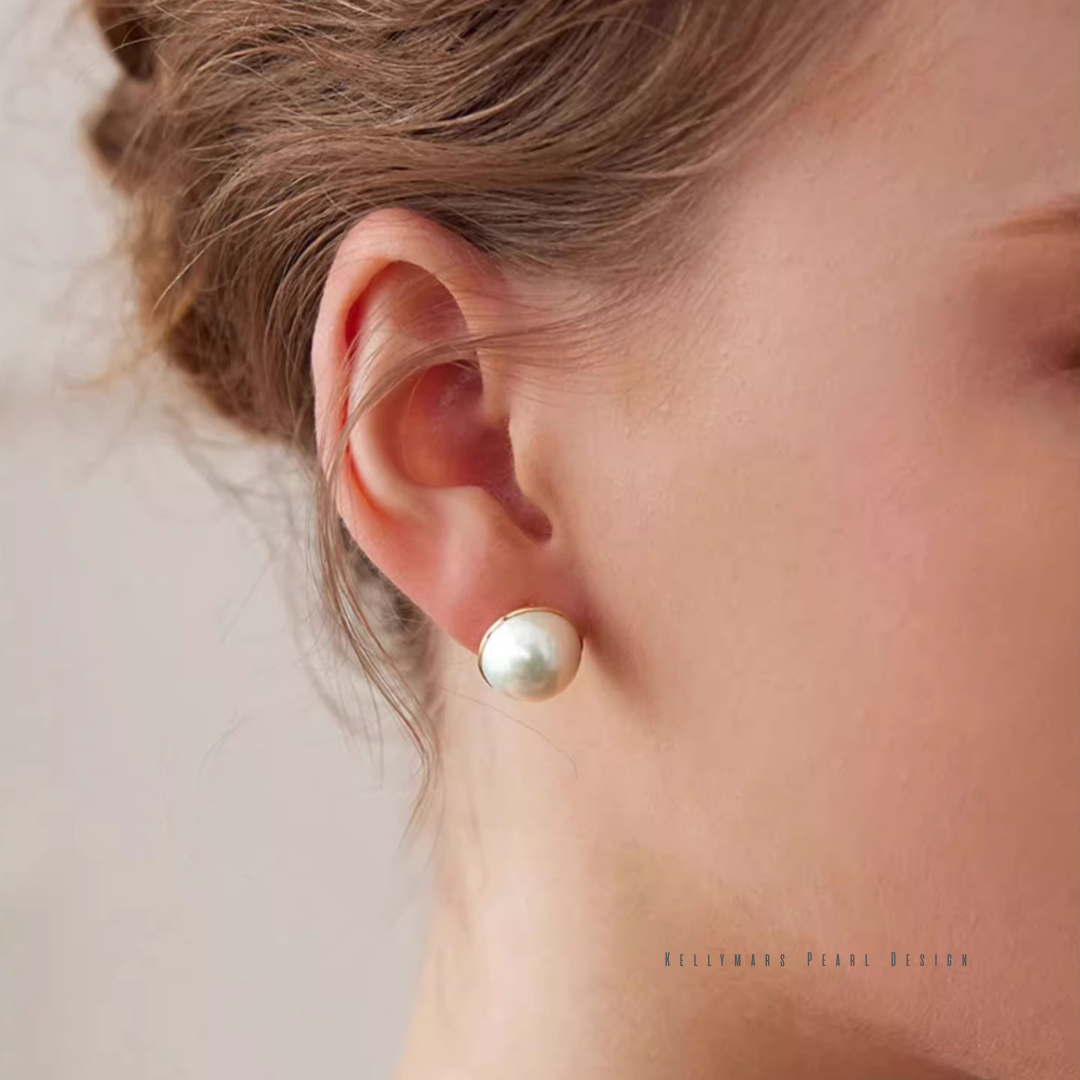 12–12.5mm Mabe pearl earrings in 18K gold – vintage inspired pearl jewelry with bold elegance