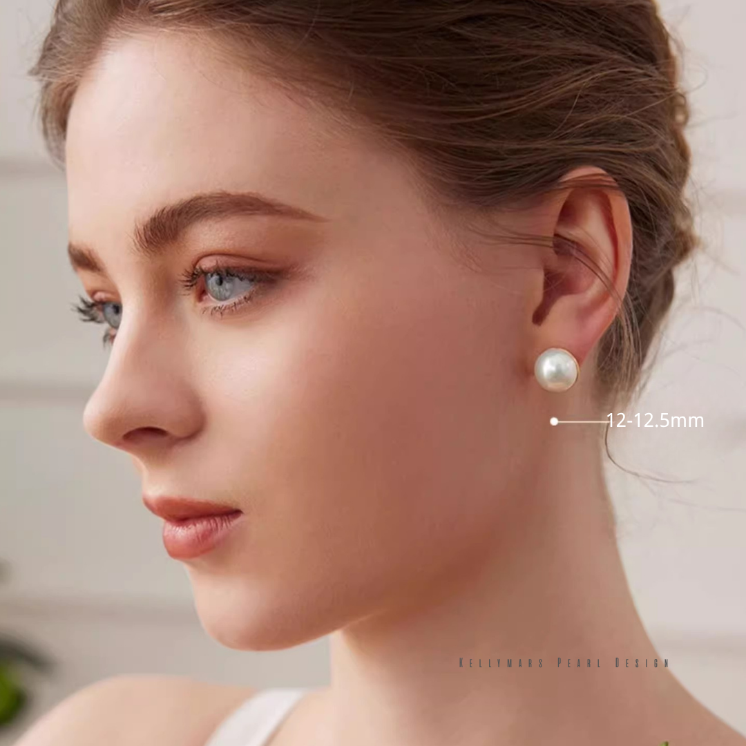 12–12.5mm Mabe pearl earrings in 18K gold – vintage inspired pearl jewelry with bold elegance