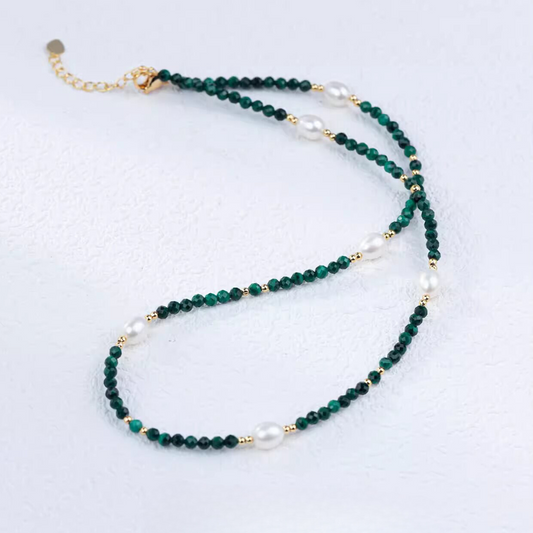 Malachite and Rice Pearl Mixed Necklace AAA Quality