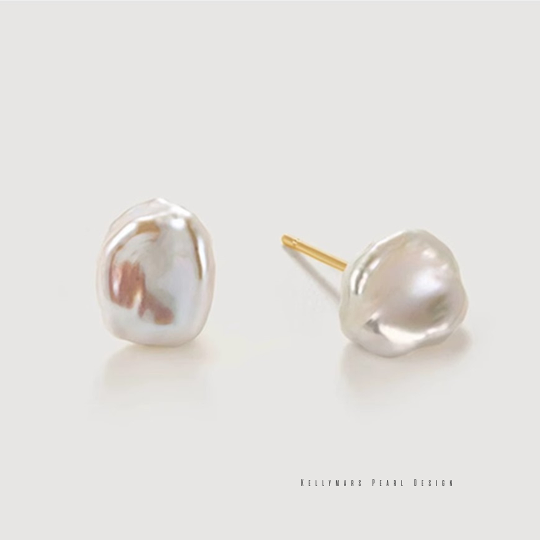 Isolde – 7–9mm High-quality 18K Gold Plated Natural Baroque Pearl Stud Earrings
