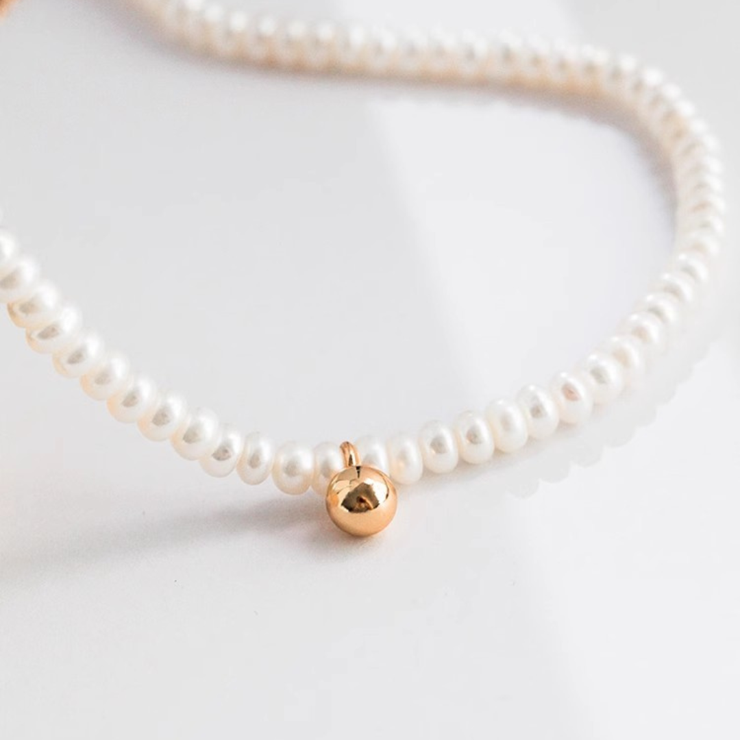 Mini Simple Gold Pearl Choker Necklace