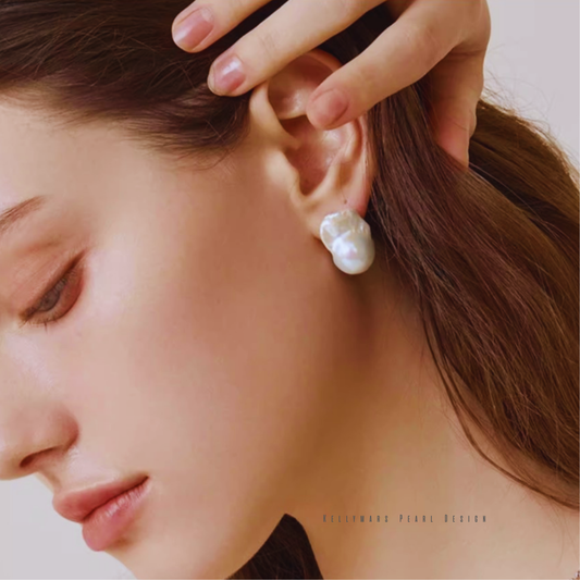 Amara – 14–16mm 18K Gold Plated Large Baroque Pearl Stud Earrings