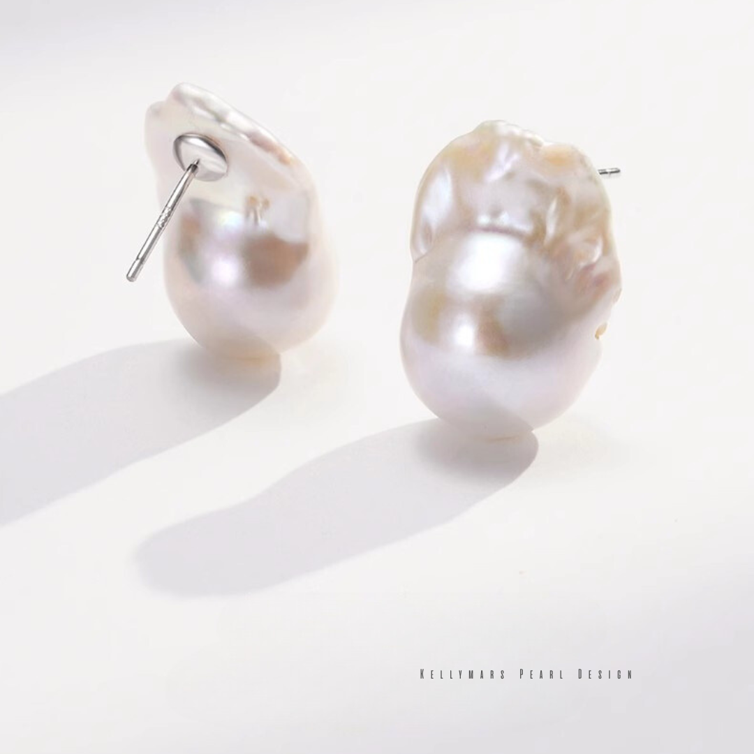 Amara – 14–16mm 18K Gold Plated Large Baroque Pearl Stud Earrings