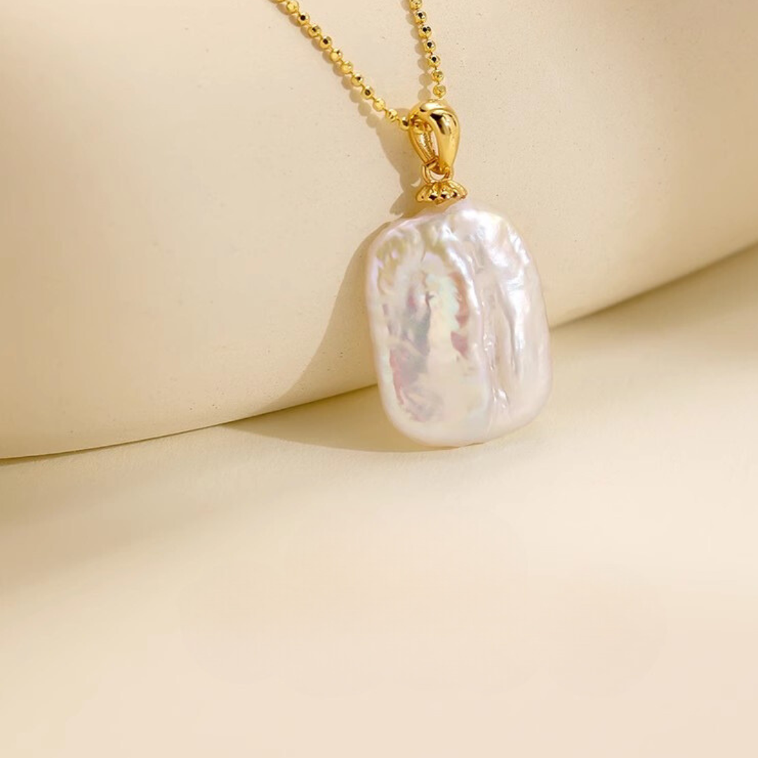 18K Gold Minimalist Baroque Pearl Necklace Pendant - AAA Quality