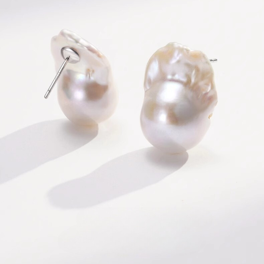 Minimalist Baroque Pearl Stud Earrings - AAA Quality