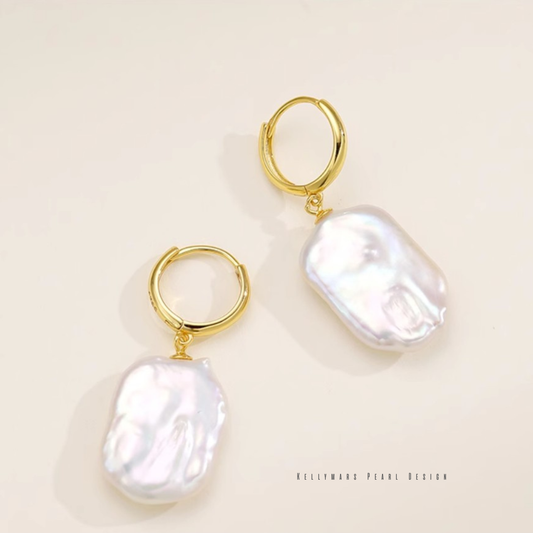 Calista – 10–12mm 18K Gold Plated Natural Baroque Flat Pearl Stud Earrings