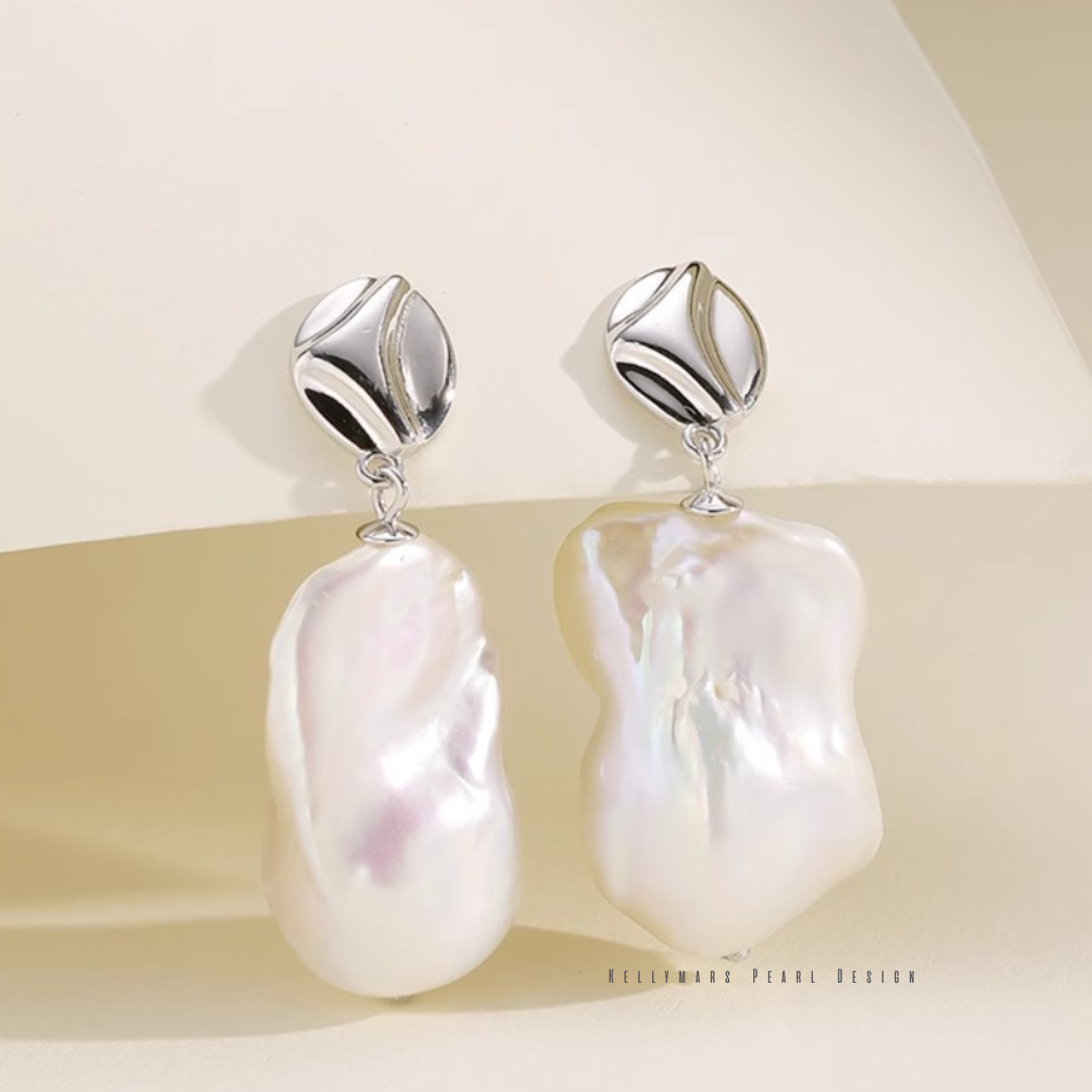 Calista – 14–16mm Hypoallergenic 925 Sterling Silver Natural Baroque Dainty Earrings