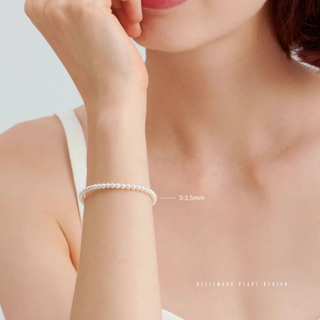 Naiya – 3-5.5mm Natural Freshwater Mini Aurora Pearl Bracelet in 18K Solid Gold or 925 Sterling Silver