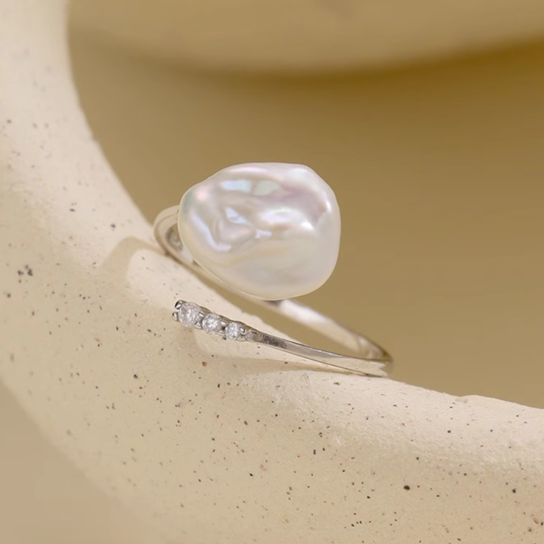 Natural Baroque Pearl Adjustable Open Ring - AAA Quality