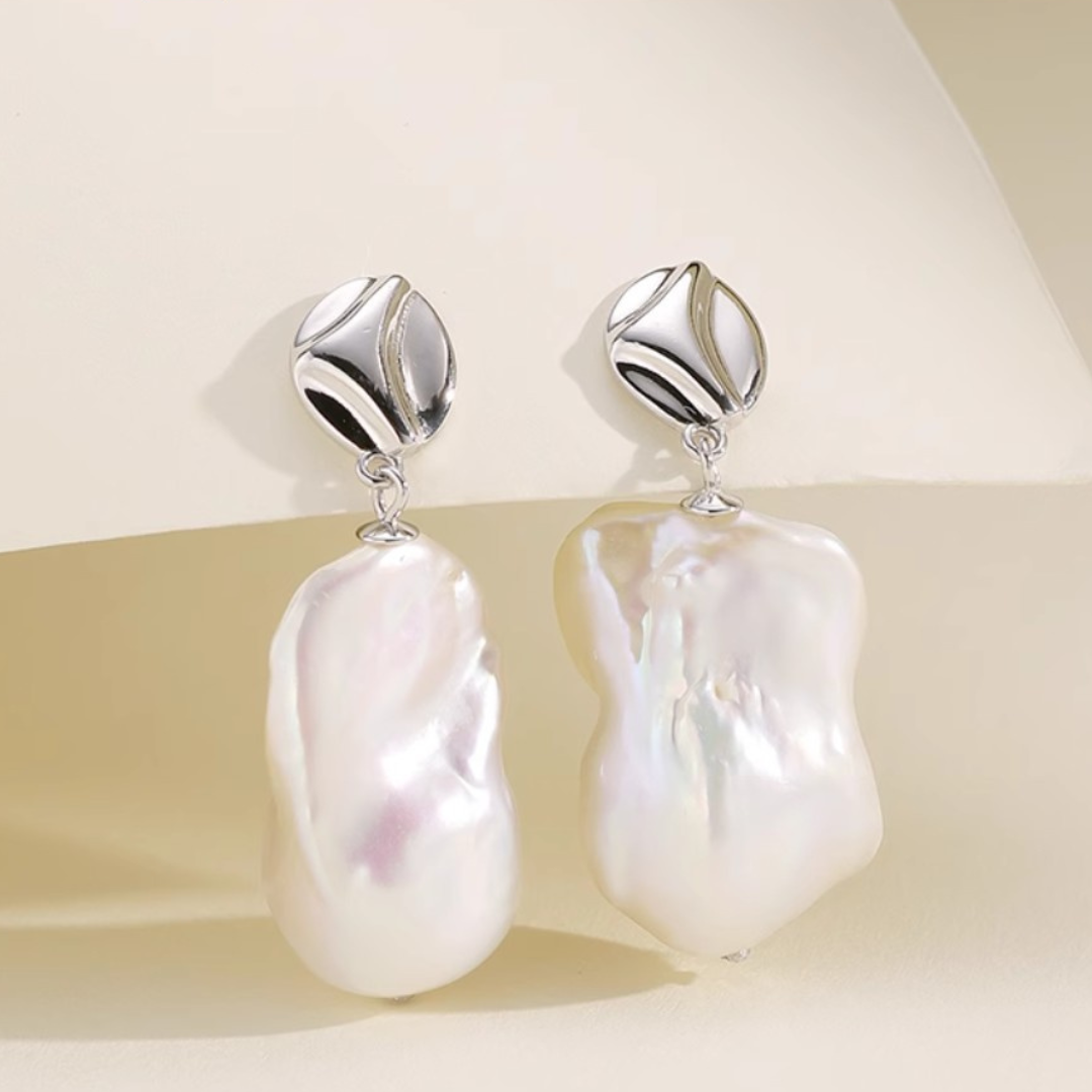 Natural Freshwater Baroque Irregular Shaped Pearl Earrings - AAA Quality