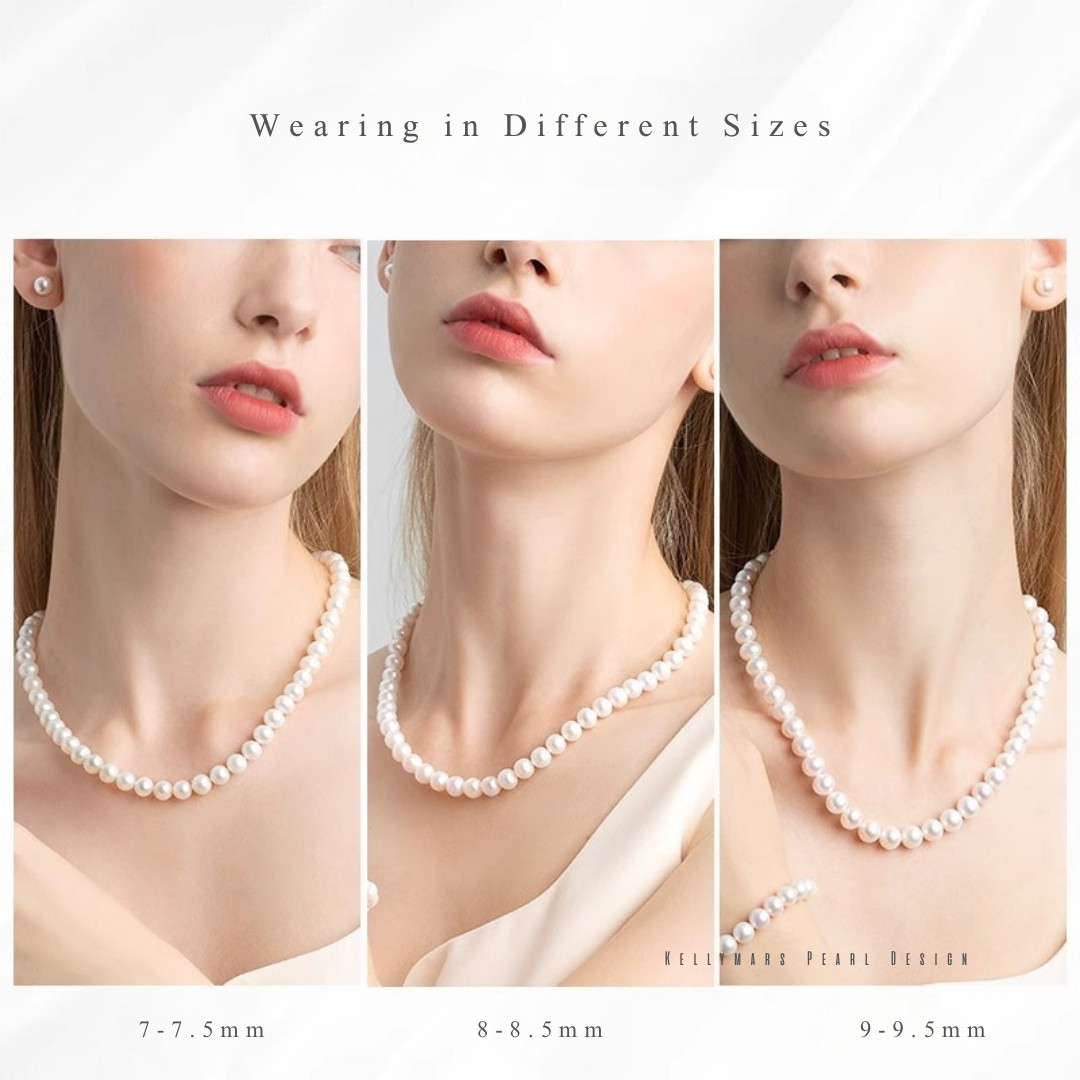 Ophelia - 7–9.5mm Natural Freshwater Aurora Pearl Necklace in 925 Stering Silver