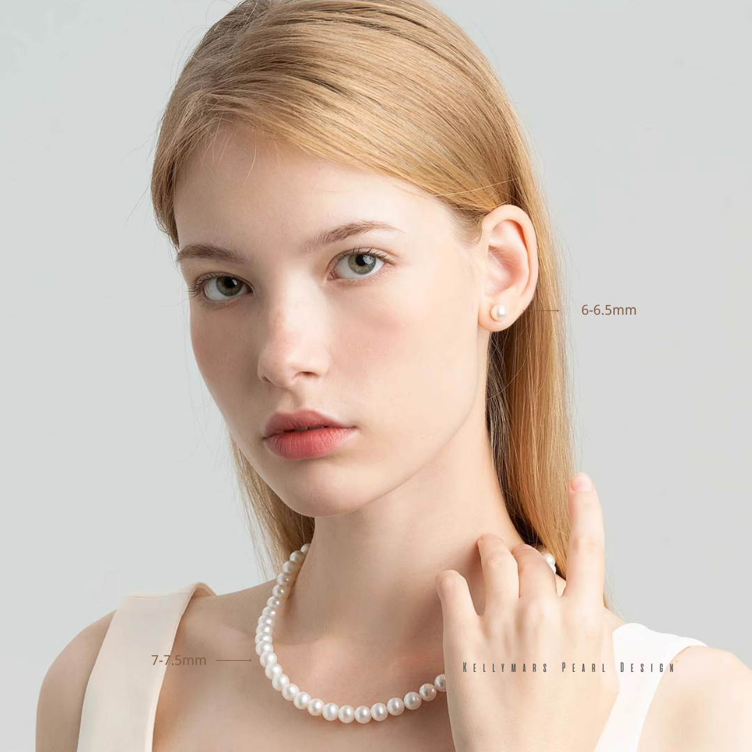 Ophelia - 7–9.5mm Natural Freshwater Aurora Pearl Necklace in 925 Stering Silver