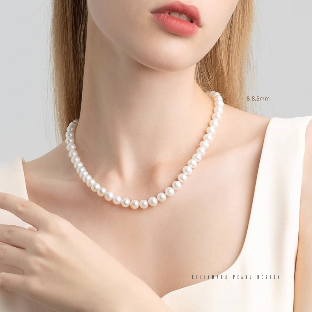 Ophelia - 7–9.5mm Natural Freshwater Aurora Pearl Necklace in 925 Stering Silver