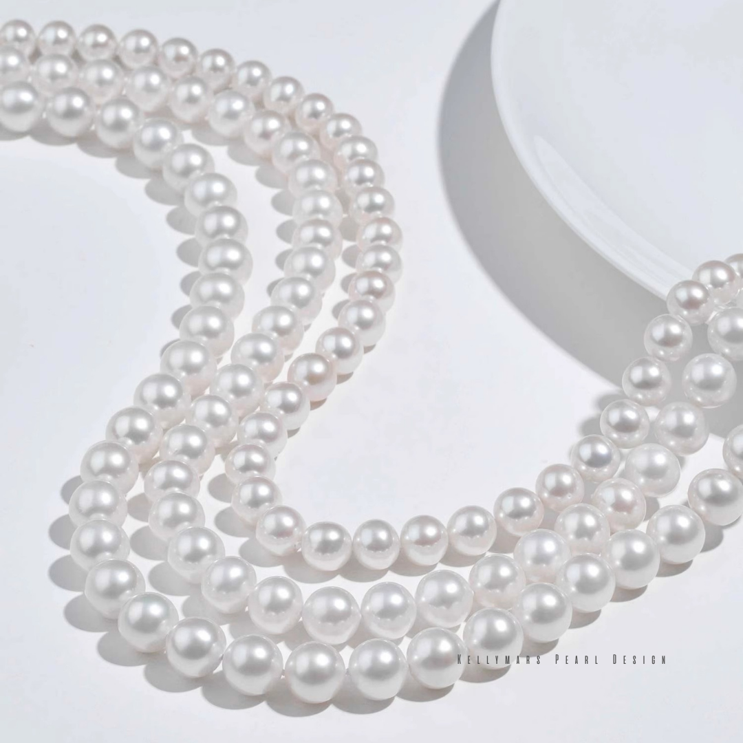 Ophelia - 7–9.5mm Natural Freshwater Aurora Pearl Necklace in 925 Stering Silver