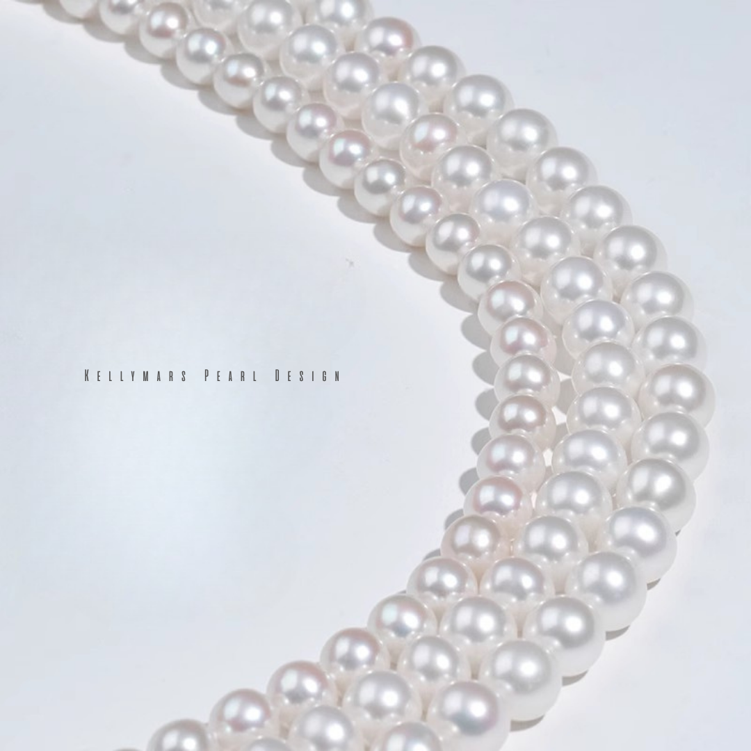 Ophelia - 7–9.5mm Natural Freshwater Aurora Pearl Necklace in 925 Stering Silver